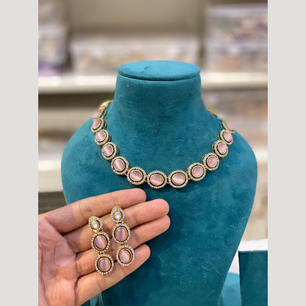 Hira Collections Antique Finish Pota Stone And Austrian Stone Necklace Set