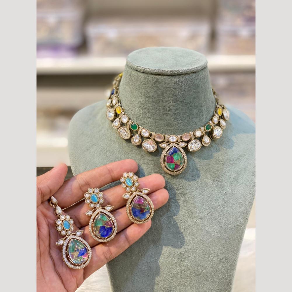 Hira Collections Statement Druzy Crystal Stone Choker Necklace Set
