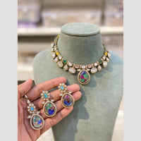 Hira Collections Statement Druzy Crystal Stone Choker Necklace Set