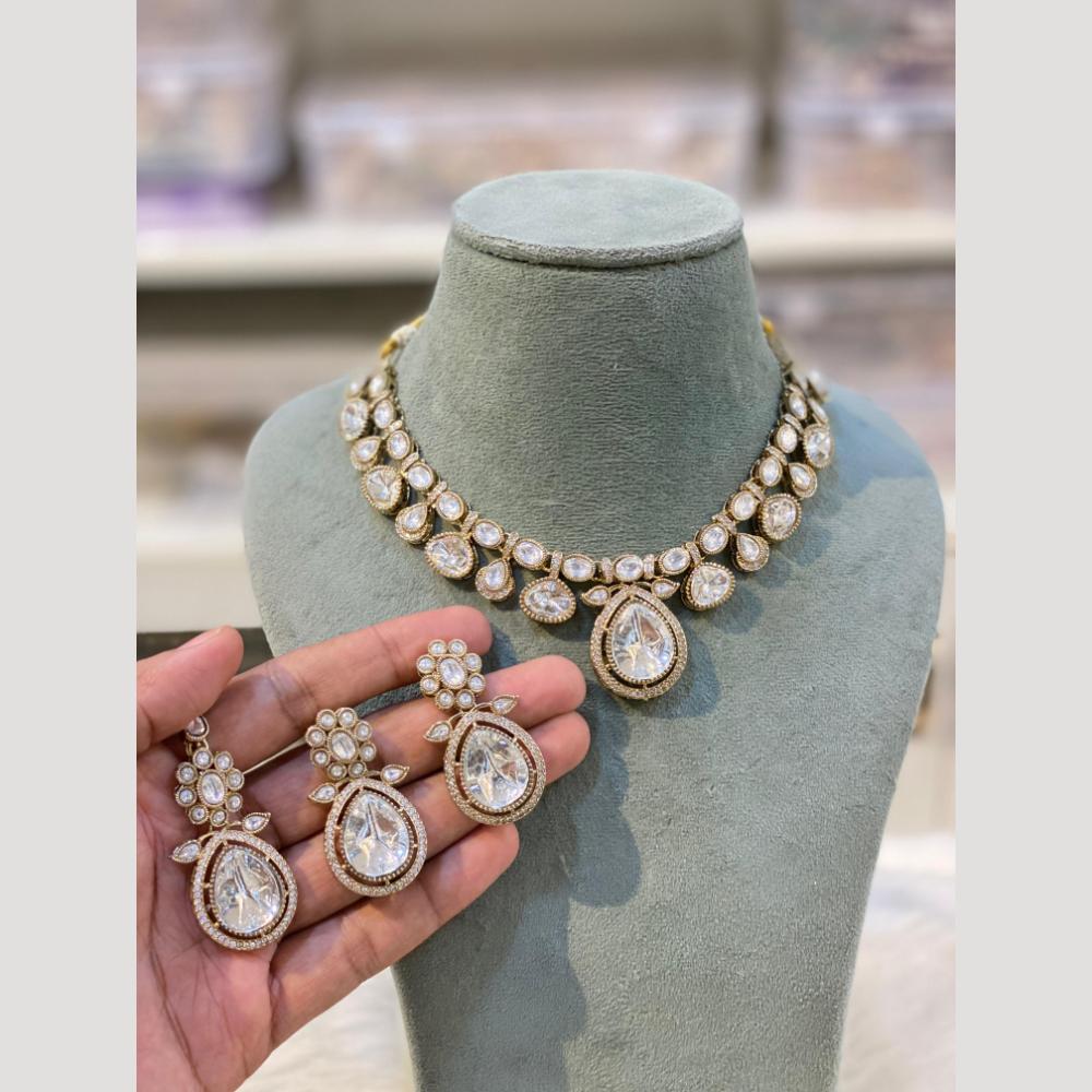Hira Collections Statement Druzy Crystal Stone Choker Necklace Set