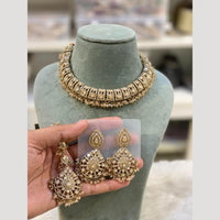Hira Collections Statement Crystal Stone And Pearl Choker Necklace Set