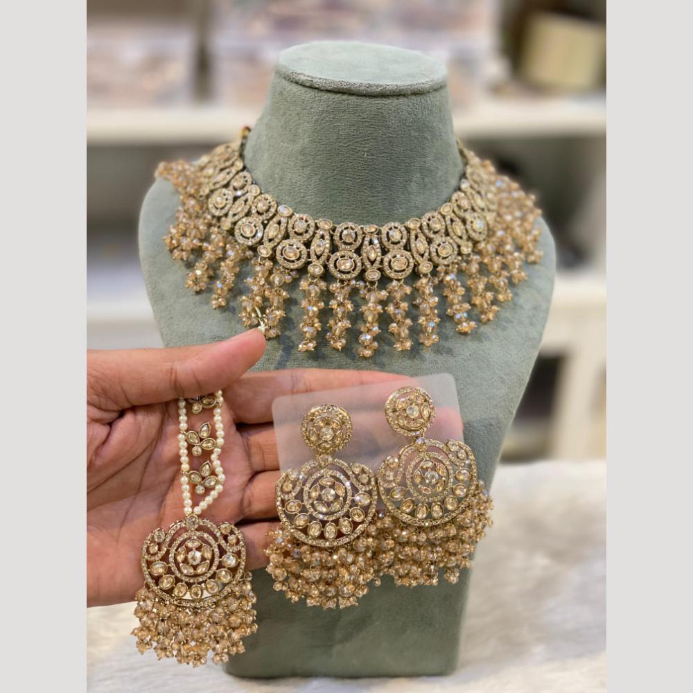 Hira Collections Statement Crystal Stone And Pearl Choker Necklace Set