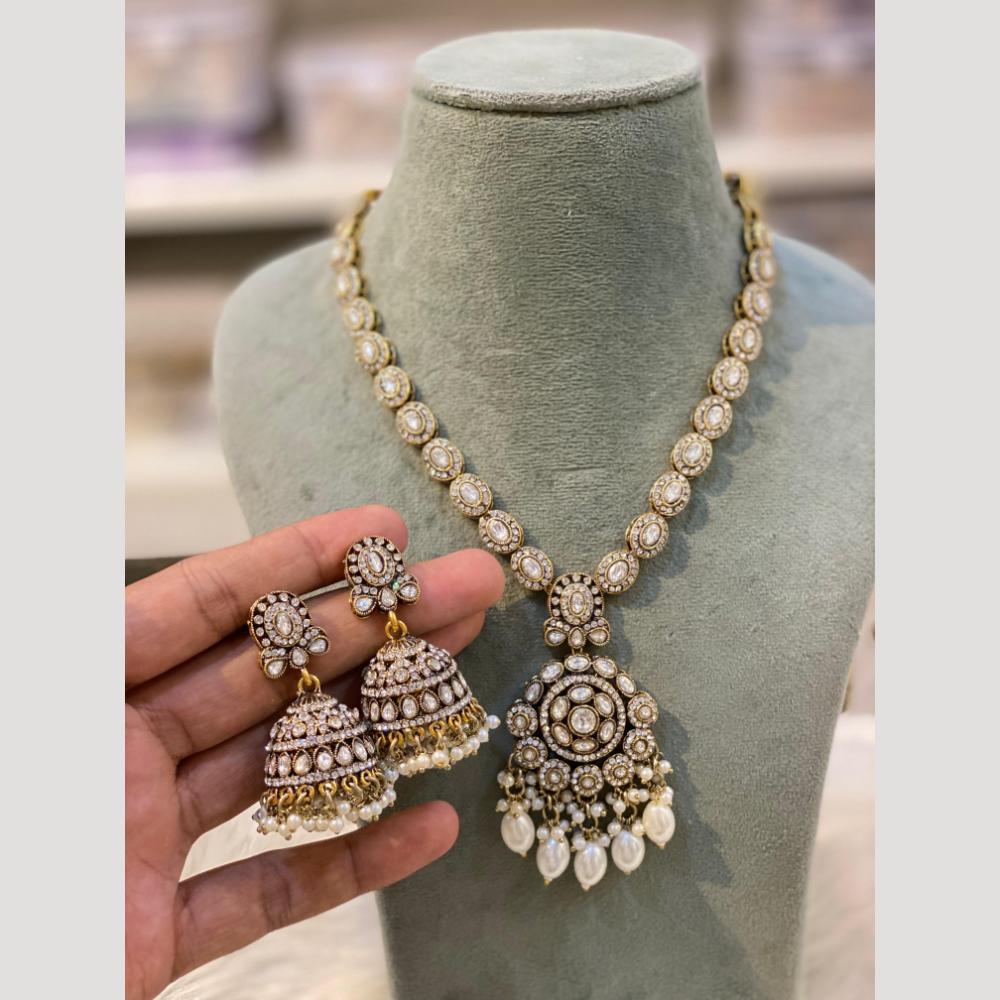 Hira Collections Statement Crystal Stone And Pearl Choker Necklace Set