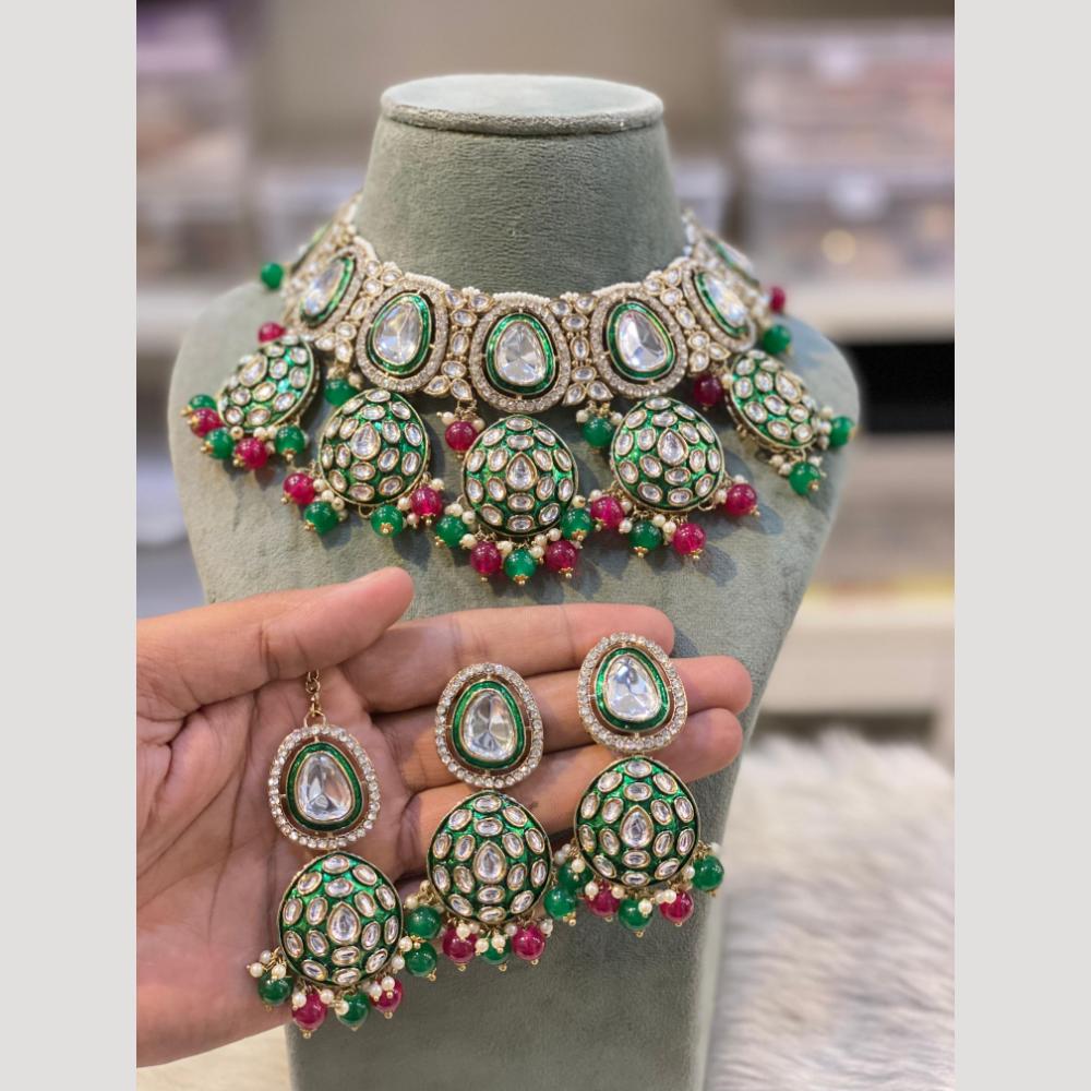 Hira Collections Royal Kundan Stone Pearl And Beads Meenakari Necklace Set