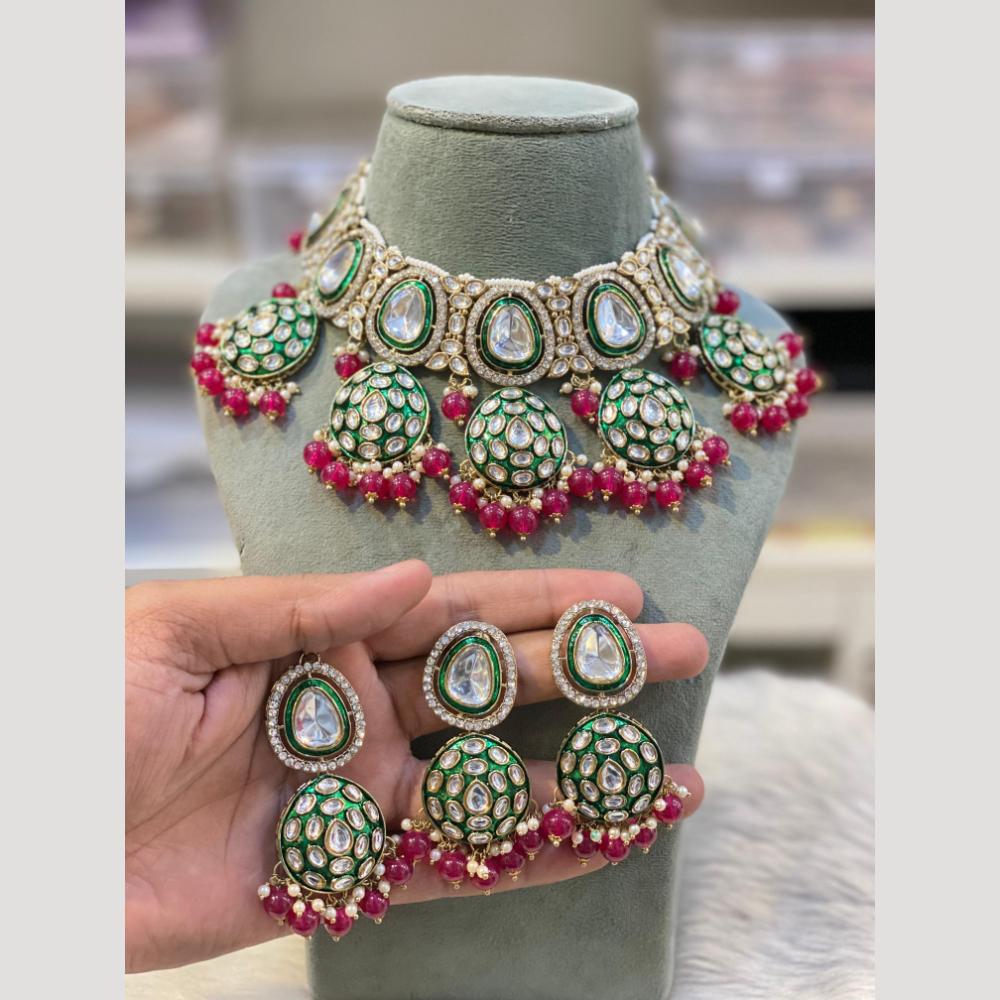 Hira Collections Royal Kundan Stone Pearl And Beads Meenakari Necklace Set