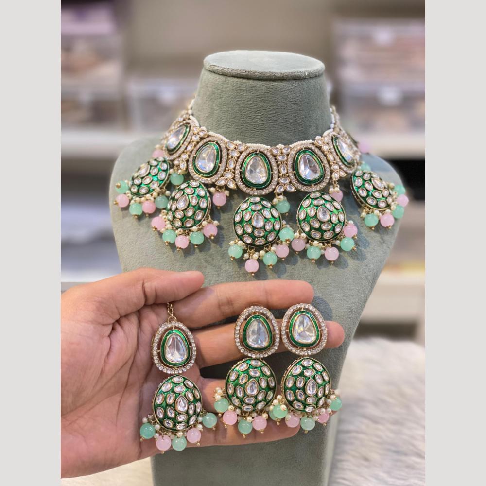 Hira Collections Royal Kundan Stone Pearl And Beads Meenakari Necklace Set