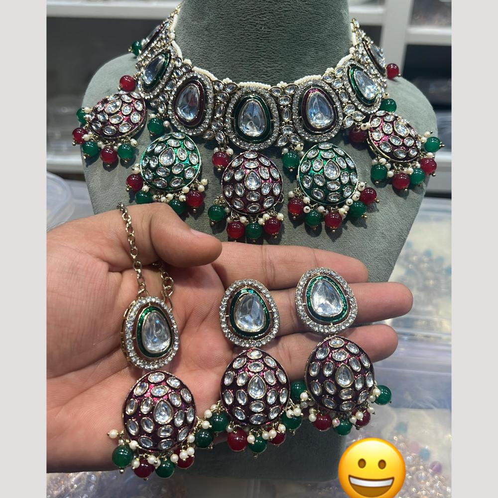 Hira Collections Royal Kundan Stone Pearl And Beads Meenakari Necklace Set