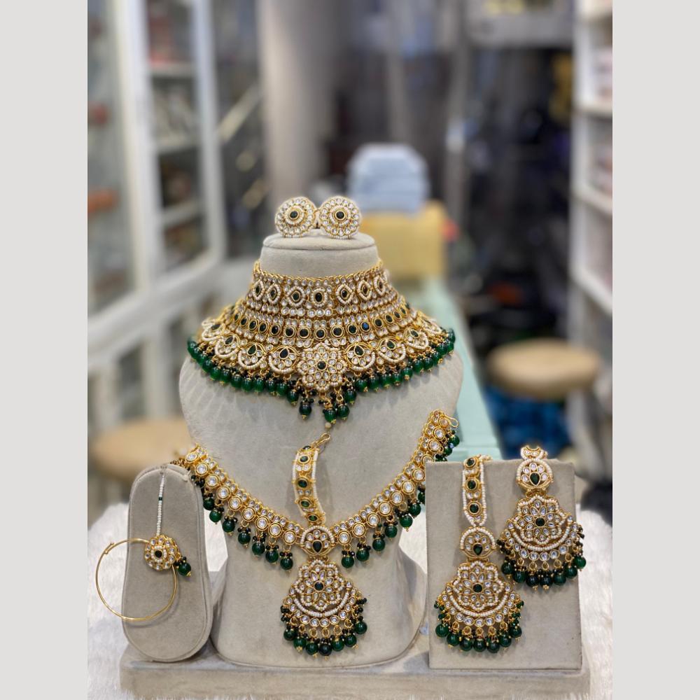 Hira Collections Luxury Kundan Stone Beads Semi-Bridal Necklace Set