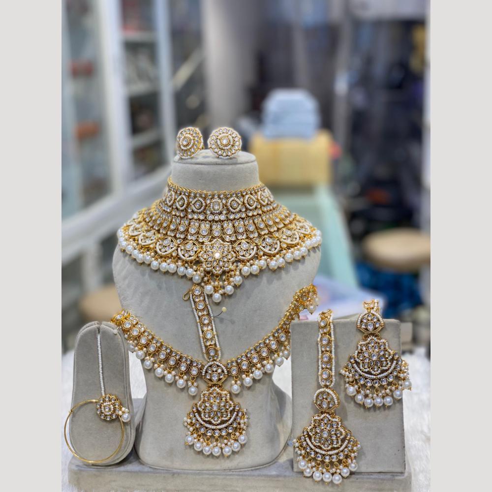 Hira Collections Luxury Kundan Stone Beads Semi-Bridal Necklace Set