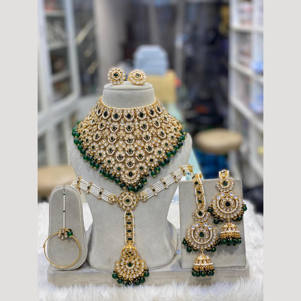 Hira Collections Luxury Kundan Stone Beads Semi-Bridal Necklace Set