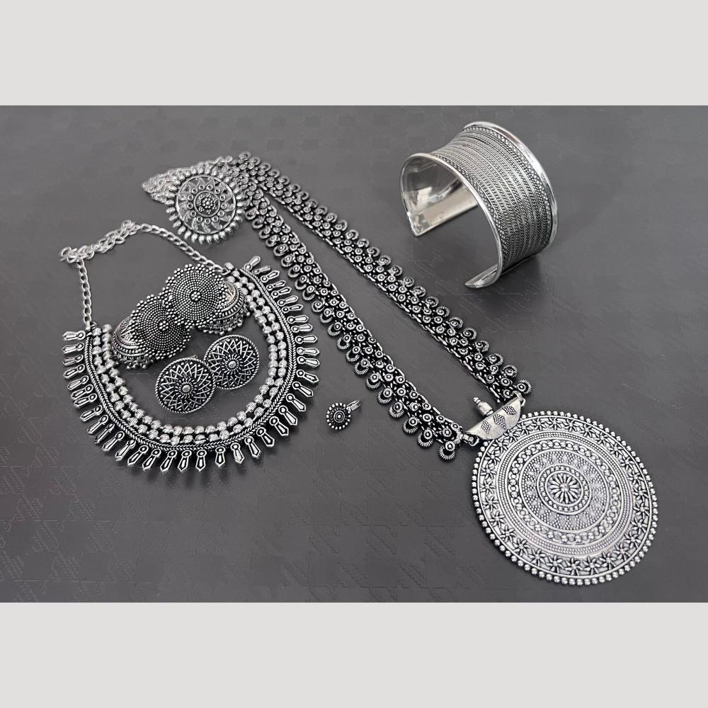Hira Collections Trendy Oxidised Plated Combo Jewellery Set