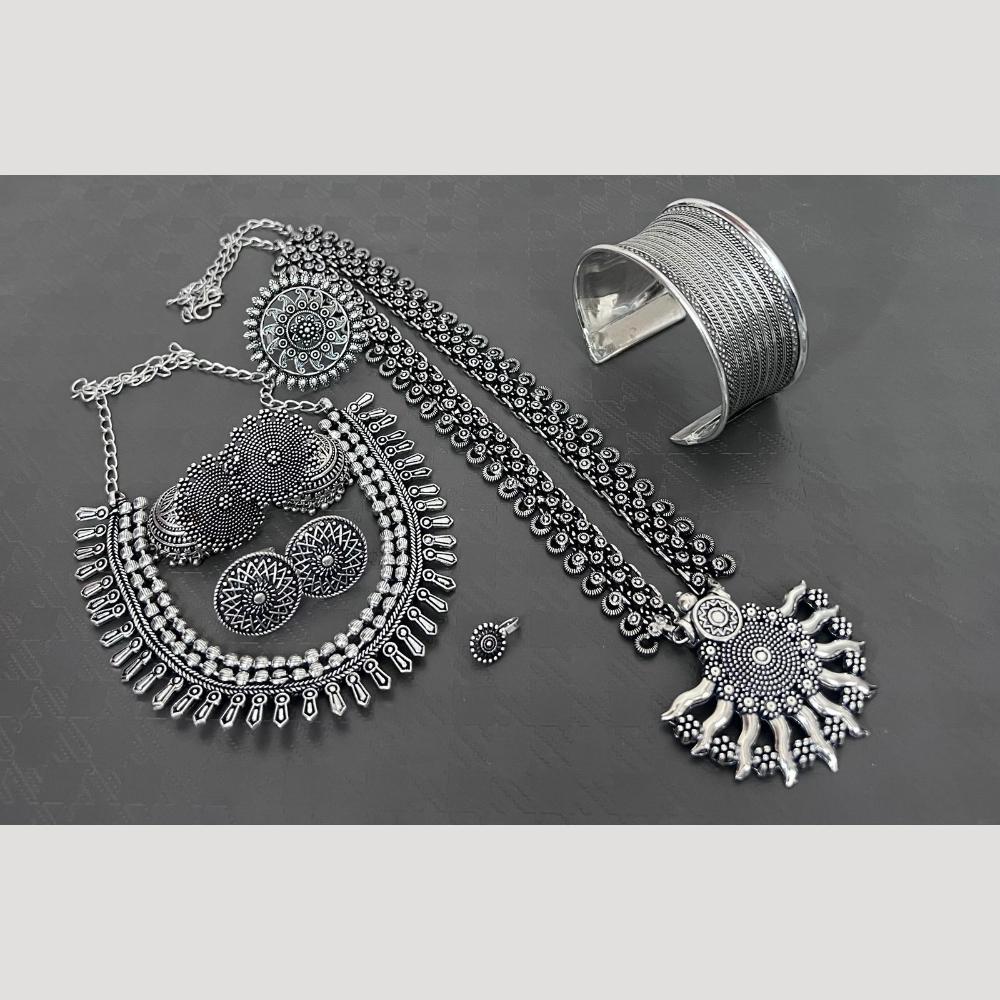 Hira Collections Trendy Oxidised Plated Combo Jewellery Set