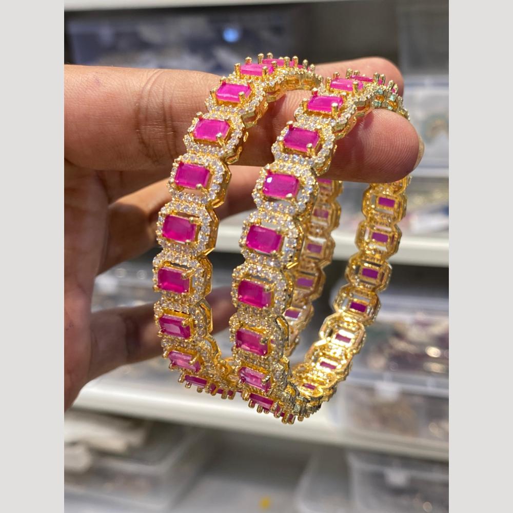 Hira Collections Glamorous Austrian Stone And American Diamond Premium Bangles Set
