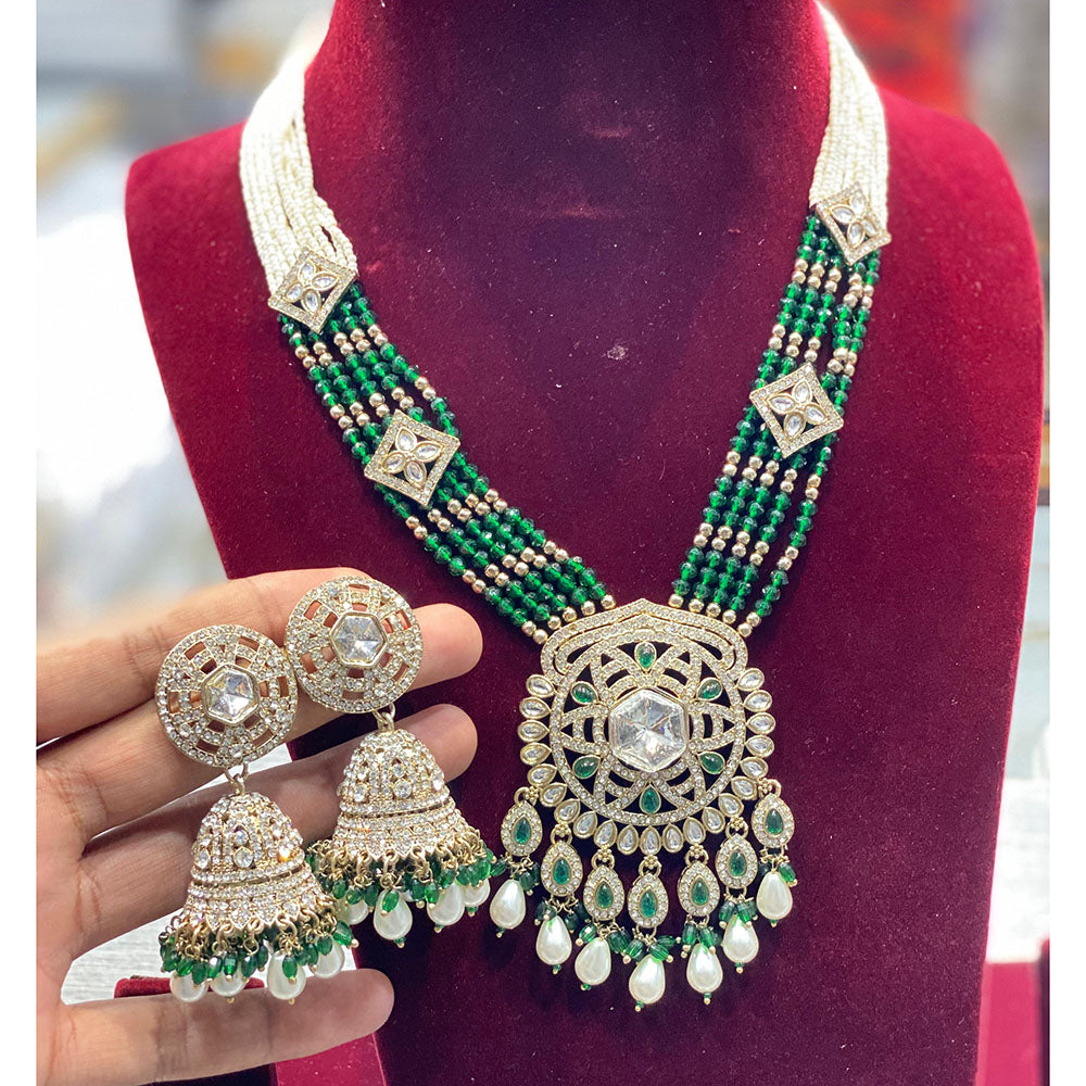 Hira Collection Premium Kundan And Pearl Stone Long Necklace Set For Wedding And Festive Wear