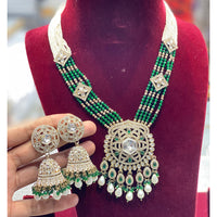 Hira Collection Premium Kundan And Pearl Stone Long Necklace Set For Wedding And Festive Wear