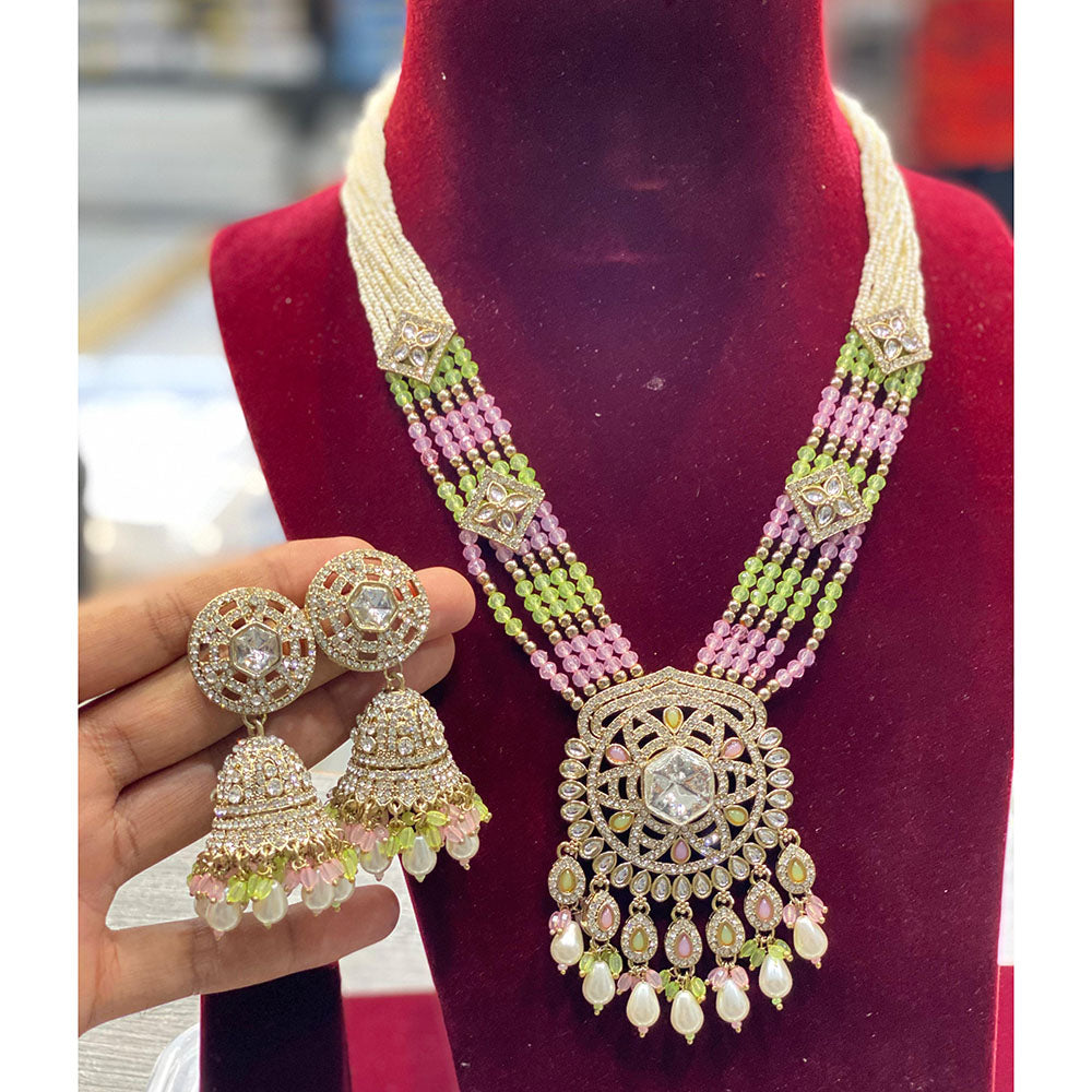 Hira Collection Premium Kundan And Pearl Stone Long Necklace Set For Wedding And Festive Wear