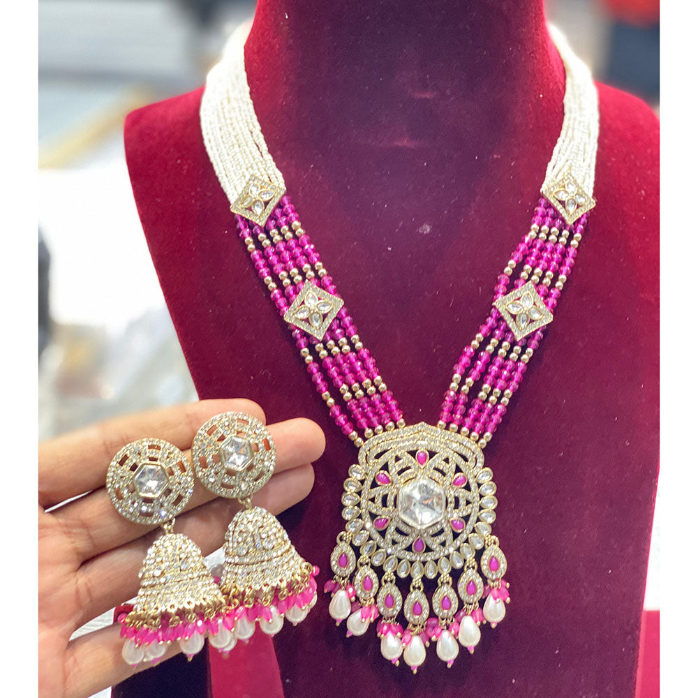 Hira Collection Premium Kundan And Pearl Stone Long Necklace Set For Wedding And Festive Wear
