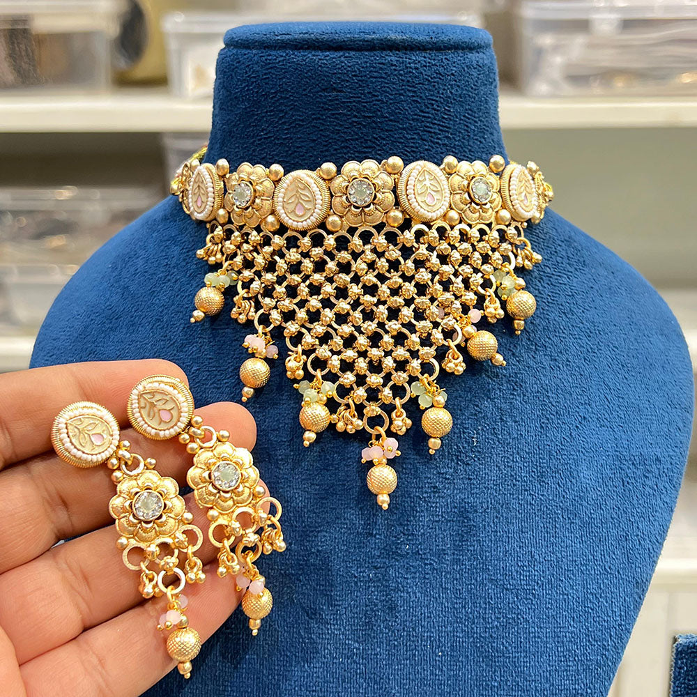 Hira Collection Premium Kundan Stone And Beads Choker Necklace Set