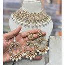 Hira Collection Luxury Crystal And Pearl Choker Necklace Set With Maangtikka