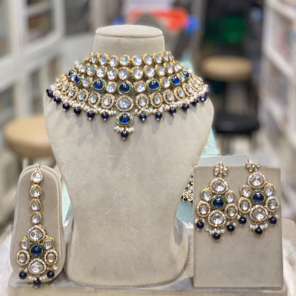 Hira Collection Gorgeous Kundan And Pearl Choker Necklace Set for Wedding Functions