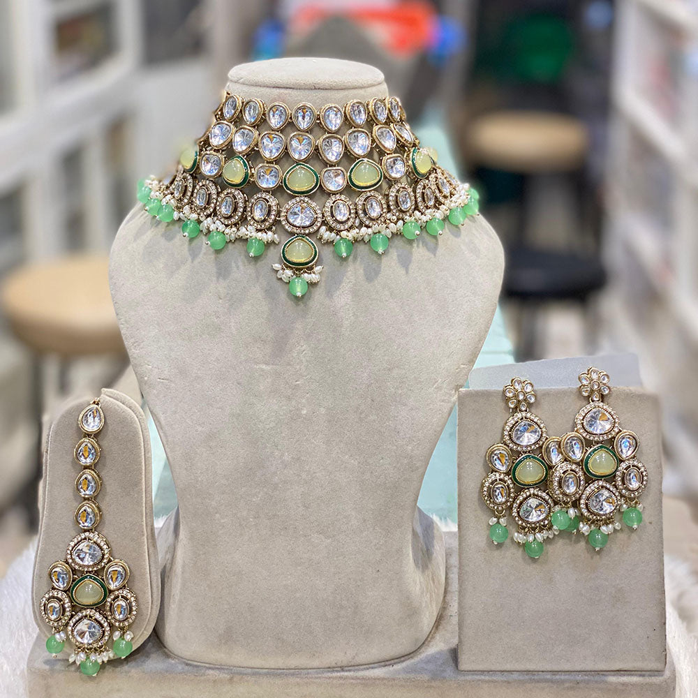 Hira Collection Gorgeous Kundan And Pearl Choker Necklace Set for Wedding Functions