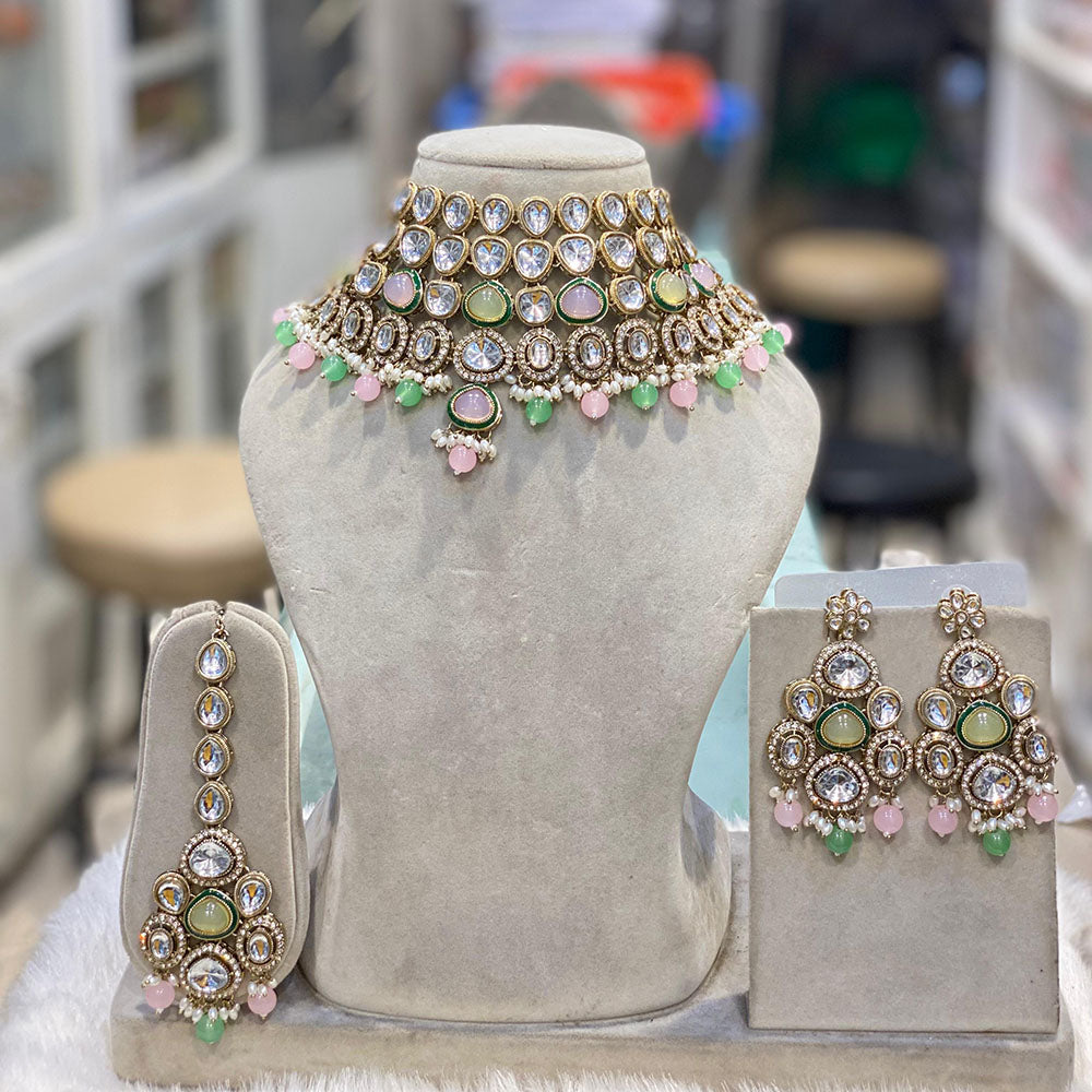 Hira Collection Gorgeous Kundan And Pearl Choker Necklace Set for Wedding Functions