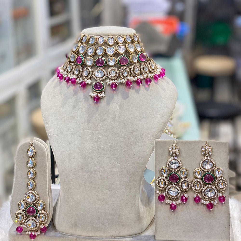 Hira Collection Gorgeous Kundan And Pearl Choker Necklace Set for Wedding Functions