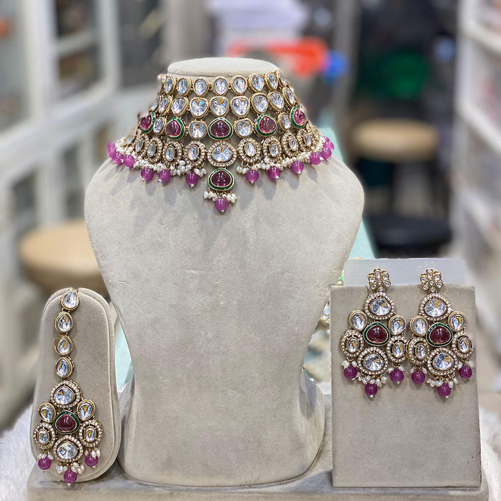 Hira Collection Gorgeous Kundan And Pearl Choker Necklace Set for Wedding Functions