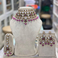 Hira Collection Gorgeous Kundan And Pearl Choker Necklace Set for Wedding Functions