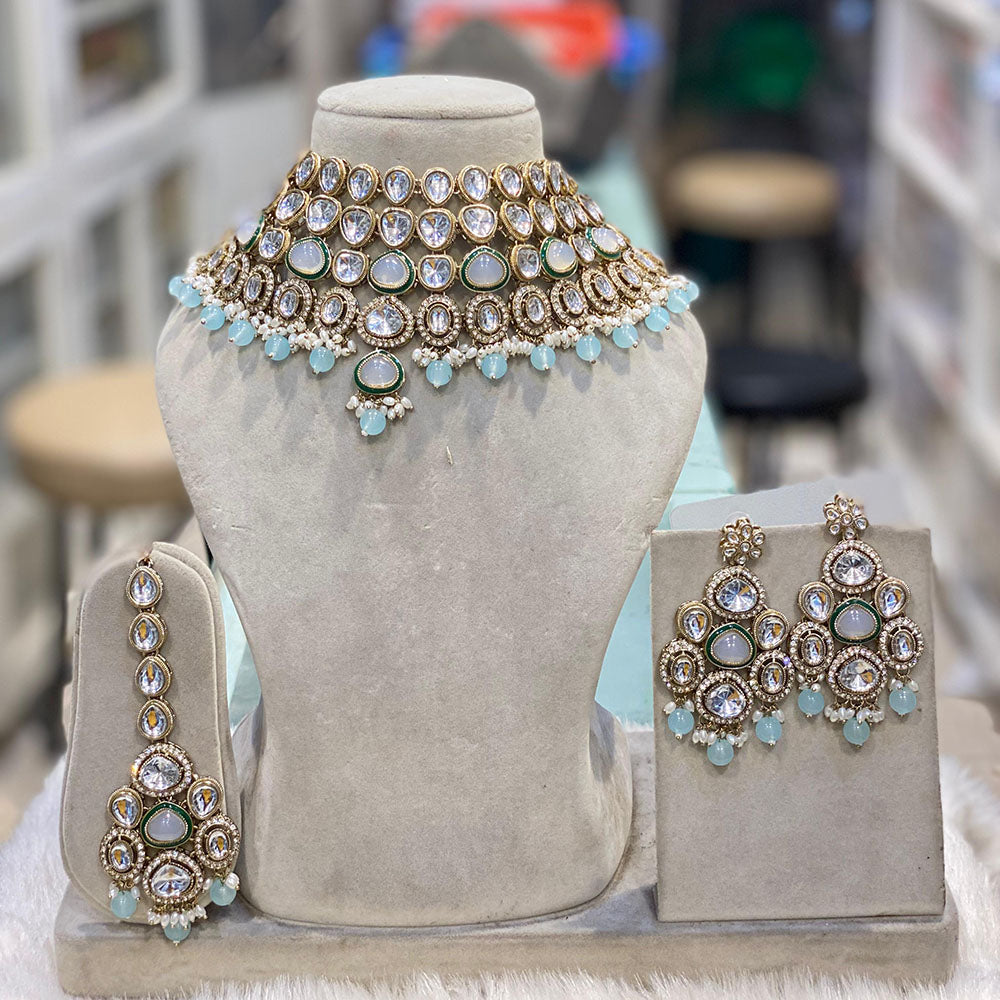 Hira Collection Gorgeous Kundan And Pearl Choker Necklace Set for Wedding Functions