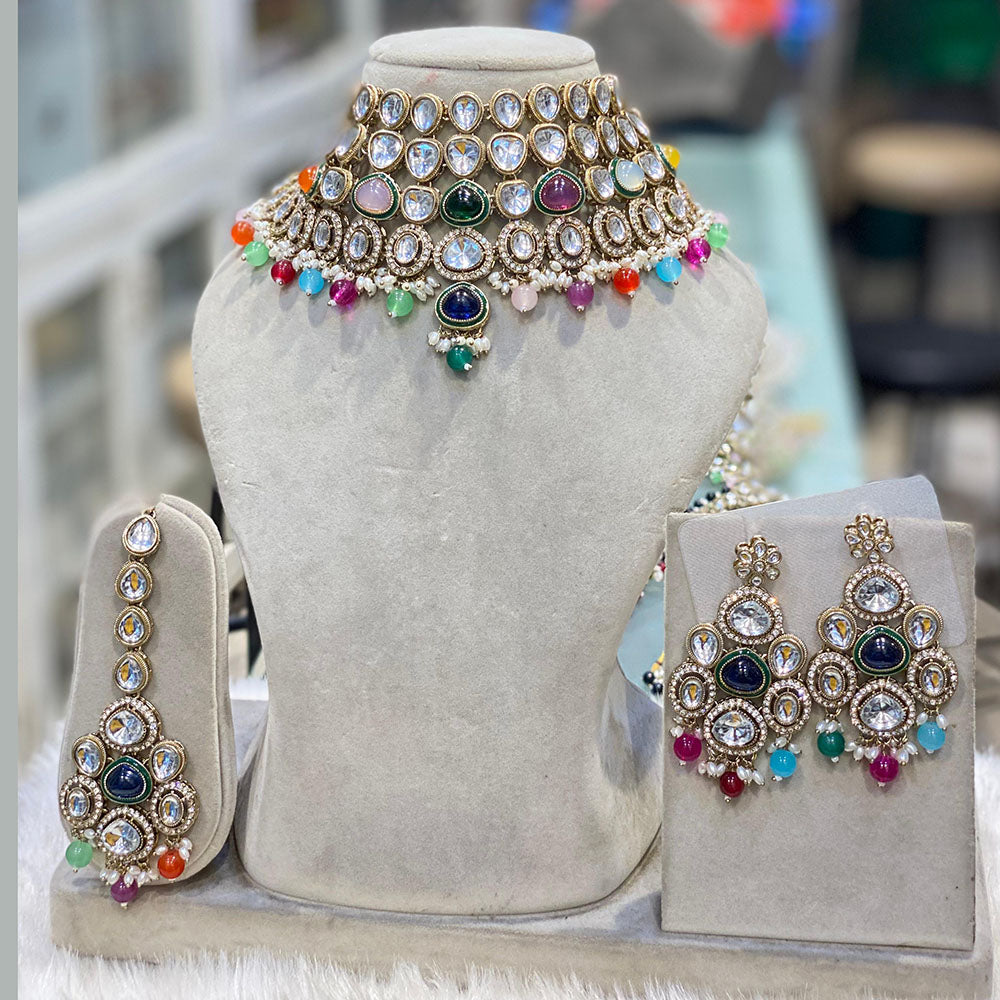 Hira Collection Gorgeous Kundan And Pearl Choker Necklace Set for Wedding Functions
