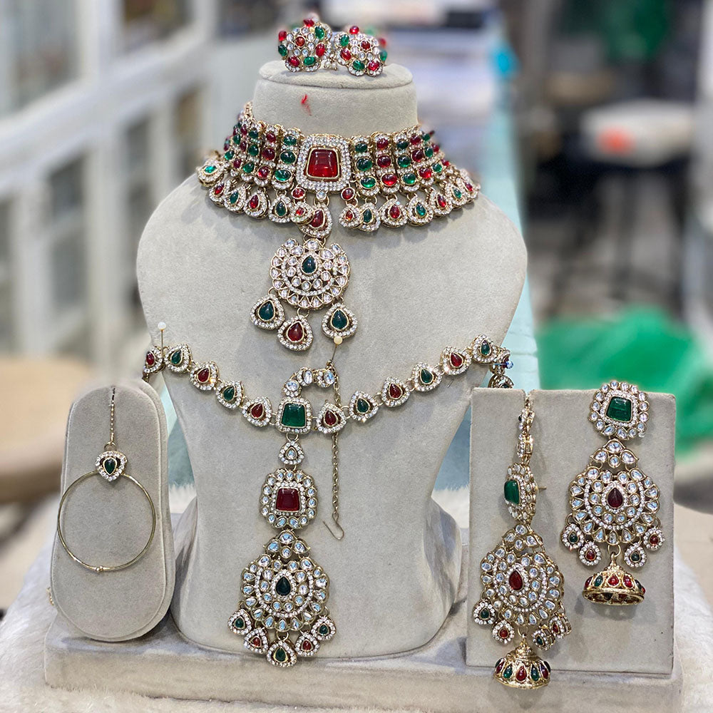 Hira Collections Royal Kundan Heavy Semi -Bridal Necklace Set Wedding Ready with Matching Accessories