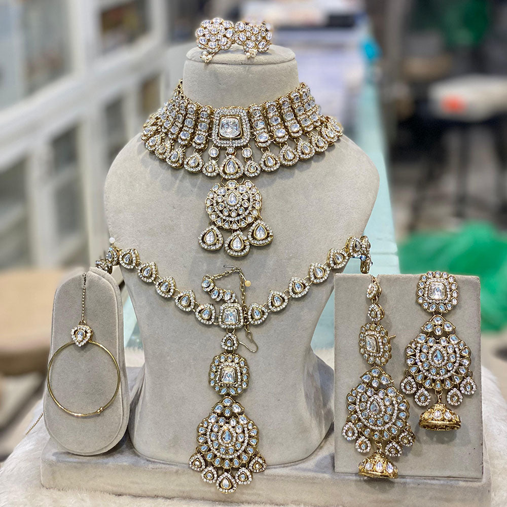 Hira Collections Royal Kundan Heavy Semi -Bridal Necklace Set Wedding Ready with Matching Accessories