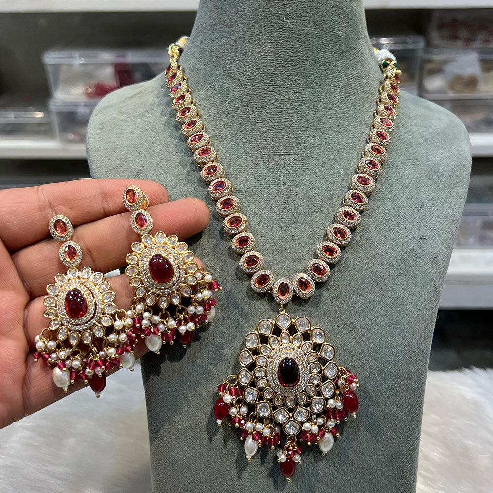 Hira Collections Designer Polki Kundan And Beads Long Necklace Set  Statement Jewelry