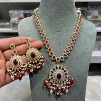 Hira Collections Designer Polki Kundan And Beads Long Necklace Set  Statement Jewelry