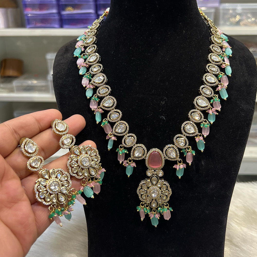 Hira Collections Designer Polki Kundan And Beads Long Necklace Set  Statement Jewelry