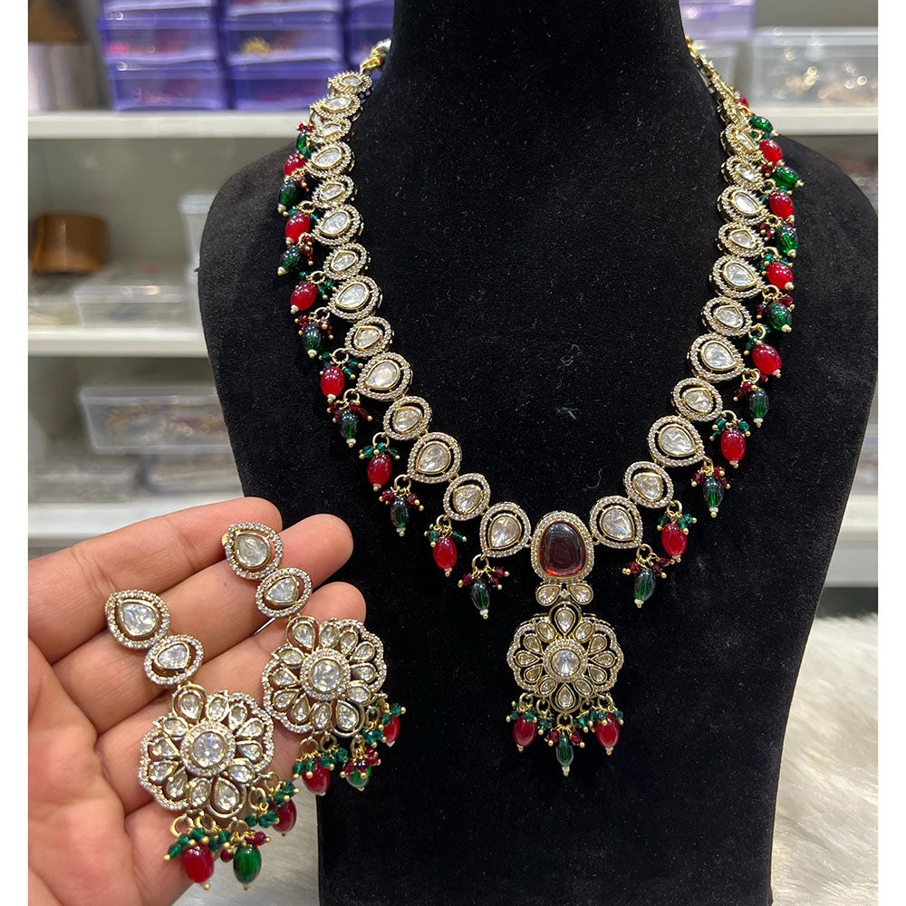 Hira Collections Designer Polki Kundan And Beads Long Necklace Set  Statement Jewelry
