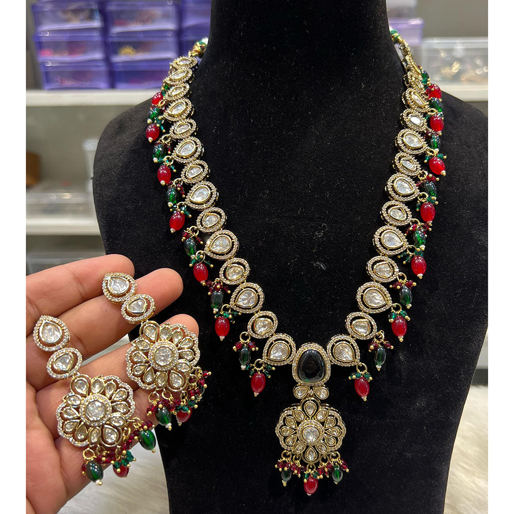 Hira Collections Designer Polki Kundan And Beads Long Necklace Set  Statement Jewelry
