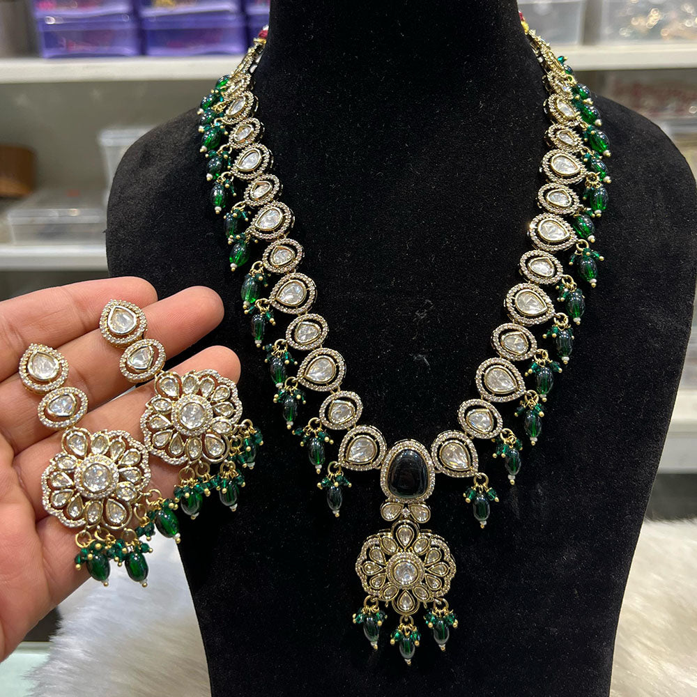 Hira Collections Designer Polki Kundan And Beads Long Necklace Set  Statement Jewelry