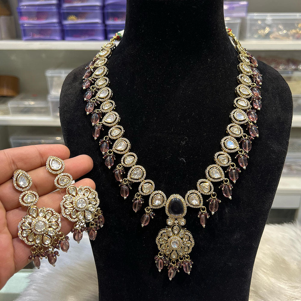 Hira Collections Designer Polki Kundan And Beads Long Necklace Set  Statement Jewelry