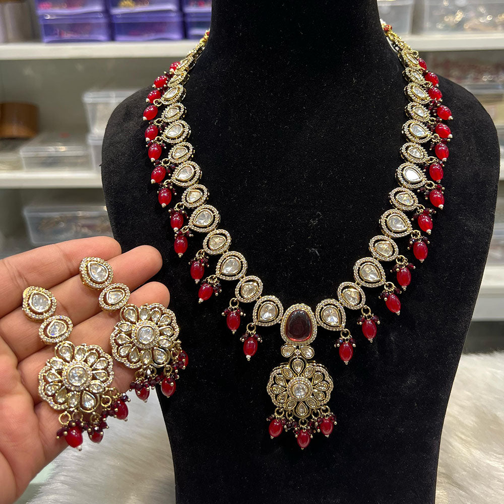 Hira Collections Designer Polki Kundan And Beads Long Necklace Set  Statement Jewelry