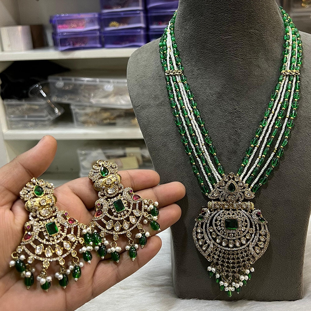 Hira Collections Designer Polki Kundan And Beads Long Necklace Set  Statement Jewelry