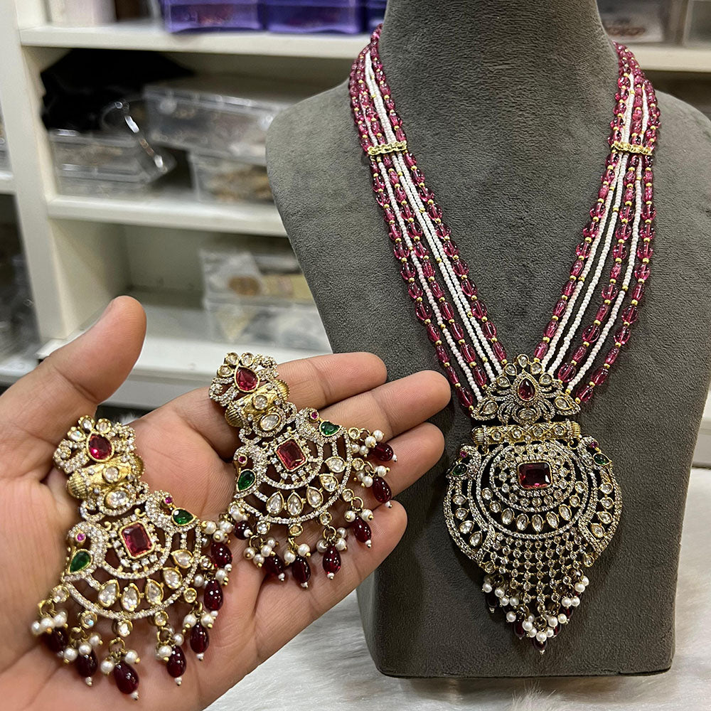 Hira Collections Designer Polki Kundan And Beads Long Necklace Set  Statement Jewelry