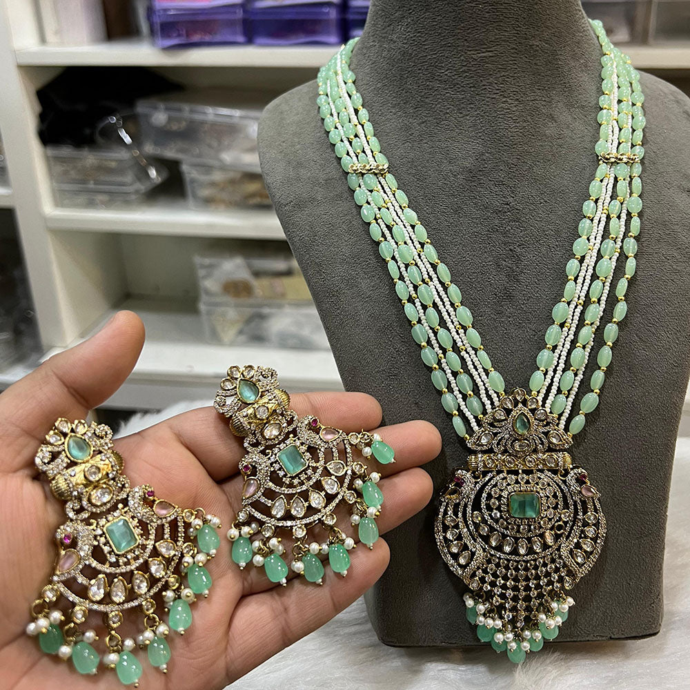 Hira Collections Designer Polki Kundan And Beads Long Necklace Set  Statement Jewelry