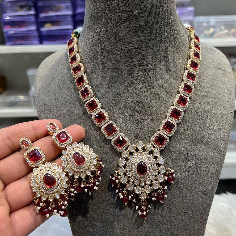 Hira Collections Designer Polki Kundan And Beads Long Necklace Set  Statement Jewelry
