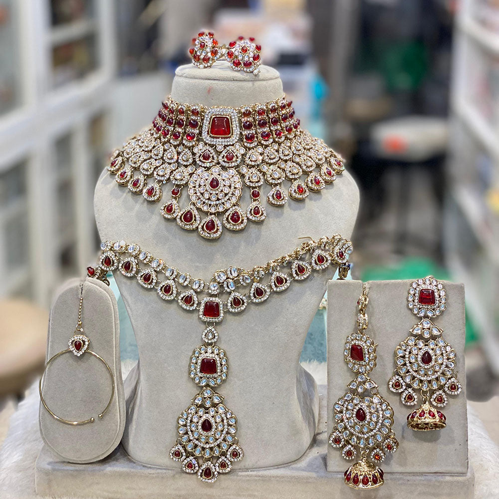 Hira Collections Royal Kundan Heavy Semi -Bridal Necklace Set Wedding Ready with Matching Accessories