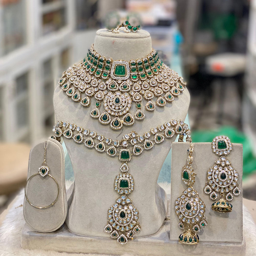 Hira Collections Royal Kundan Heavy Semi -Bridal Necklace Set Wedding Ready with Matching Accessories