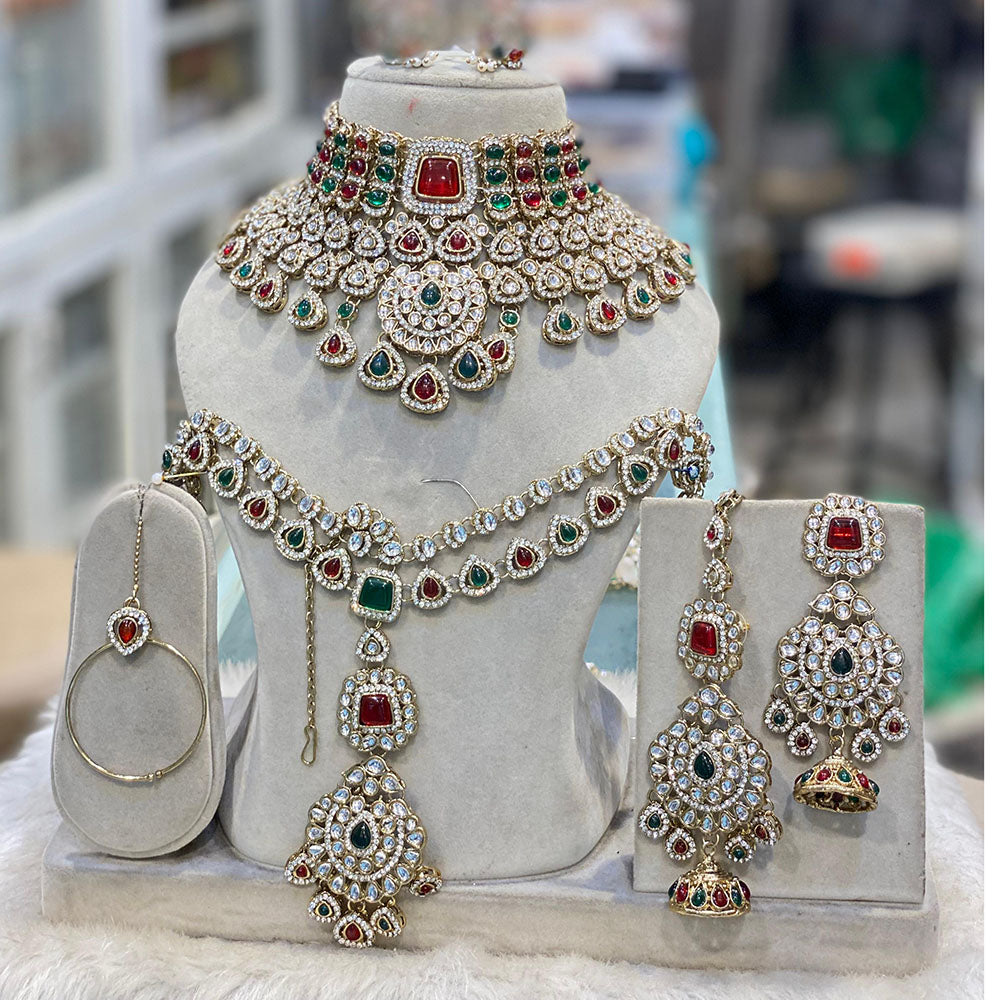 Hira Collections Royal Kundan Heavy Semi -Bridal Necklace Set Wedding Ready with Matching Accessories