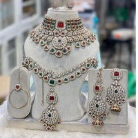 Hira Collections Royal Kundan Heavy Semi -Bridal Necklace Set Wedding Ready with Matching Accessories