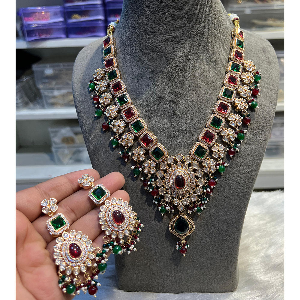 Hira Collections Designer Polki Kundan And Beads Long Necklace Set  Statement Jewelry